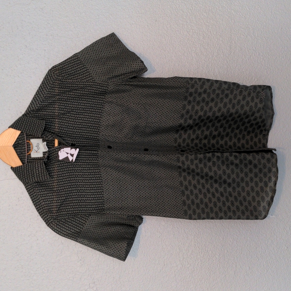 NWT Koto Pattern Blocked Button-Down Shirt, Sz XS